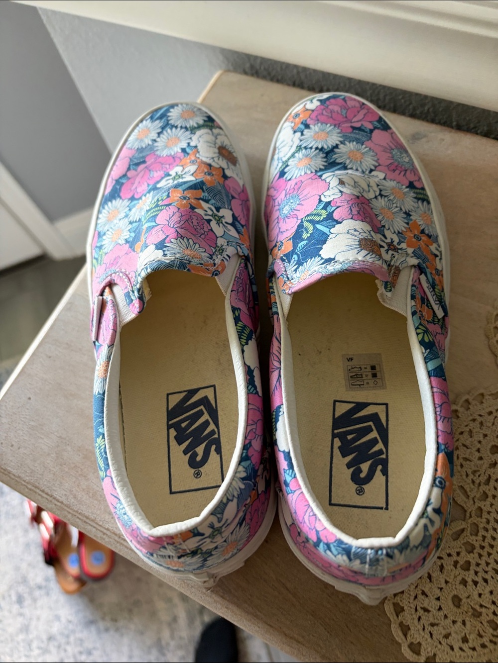 Vans Kids Floral Slip-On Sneakers in Pink, Navy, White, and Orange